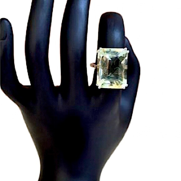 VINTAGE Emerald Cut Green Amethyst Solitaire Gemstone Sterling Silver Ring Sz 7 - Picture 4 of 16